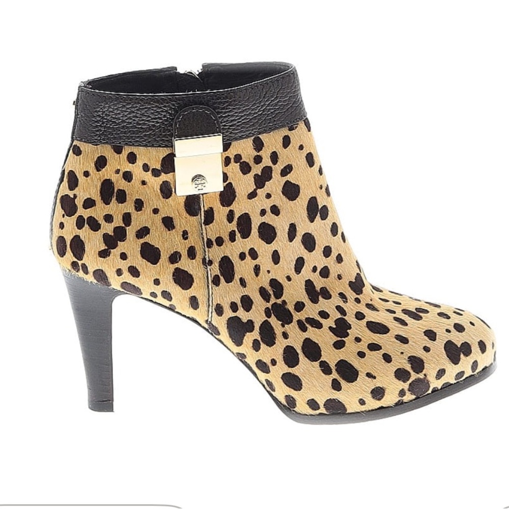 Leopard Print Ankle Boots with Black Trim